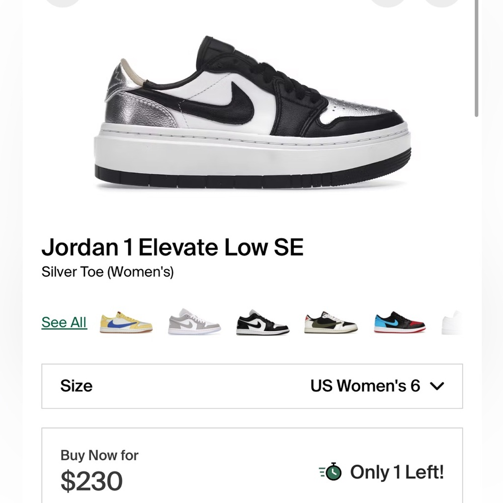 Jordan 1 Elevate Low SE “Silver Toe” Women’s Size 6 - Picture 9 of 9
